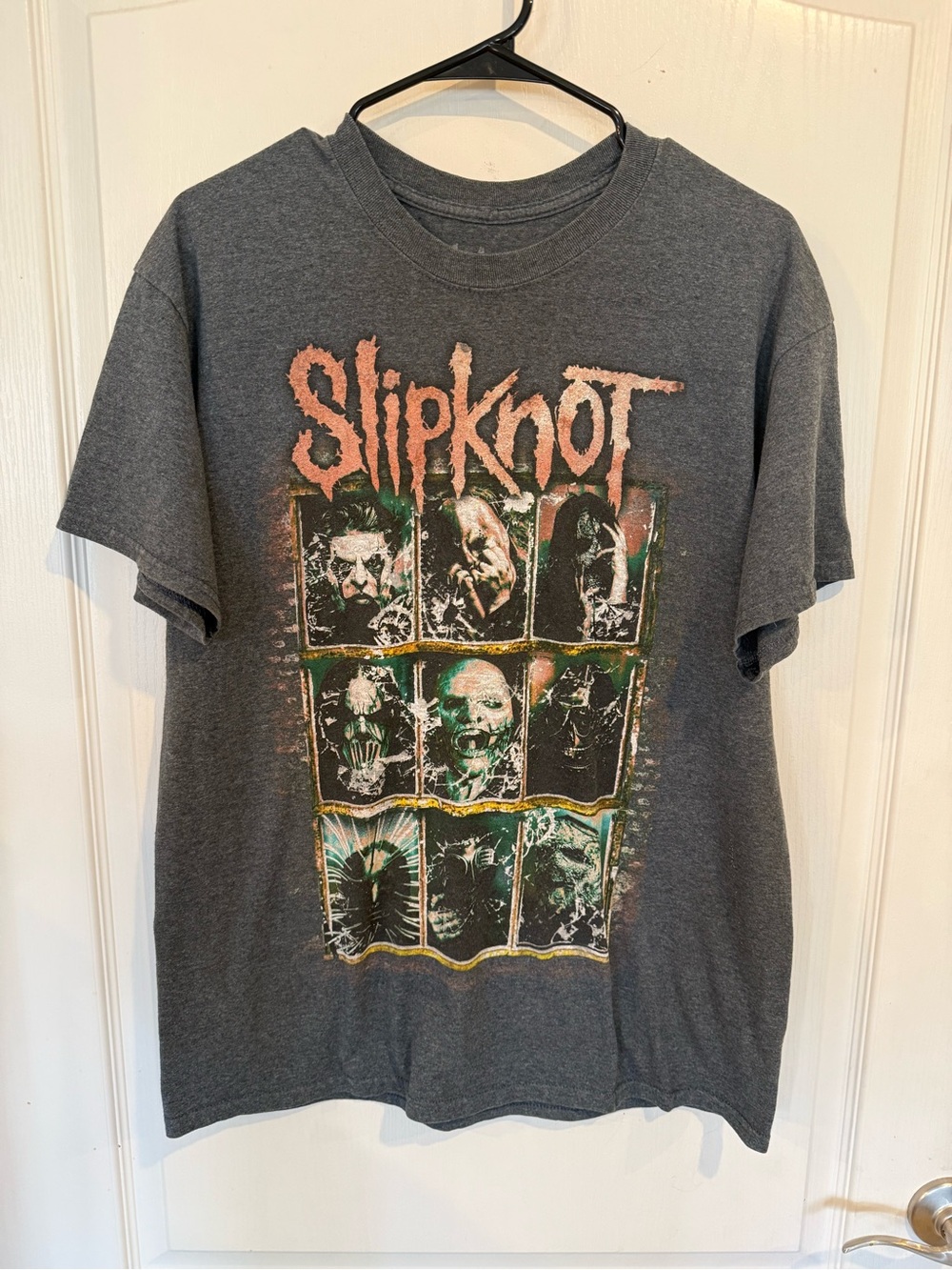 Slipknot 9 faces double sided Gray Large Band T-shirt men large / unisex concert